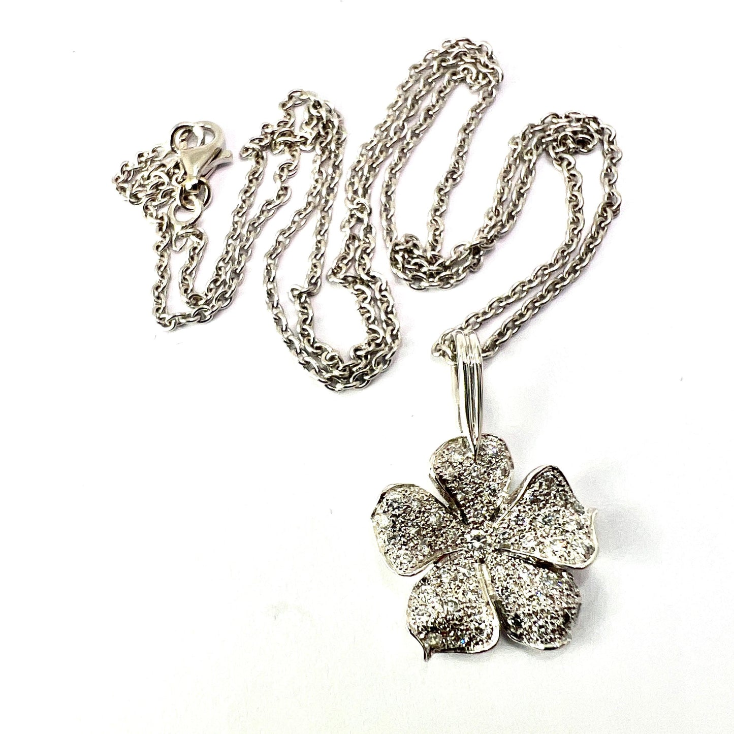 Vintage French Diamond 18CT White Gold Flower Necklace