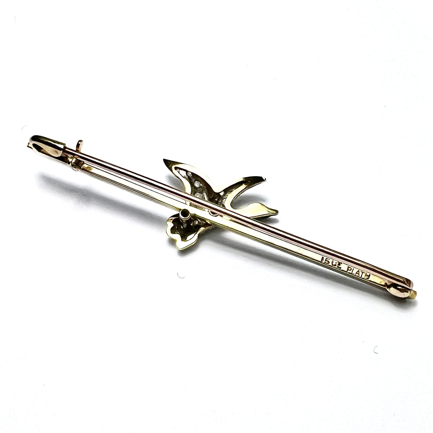 Edwardian Art Deco 15CT Gold Diamond and Platinum Flying Duck Brooch