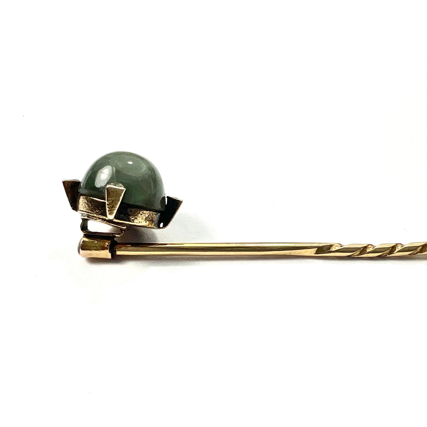 Victorian 9CT Gold Rose Cut Diamond Green Stone Stick Pin