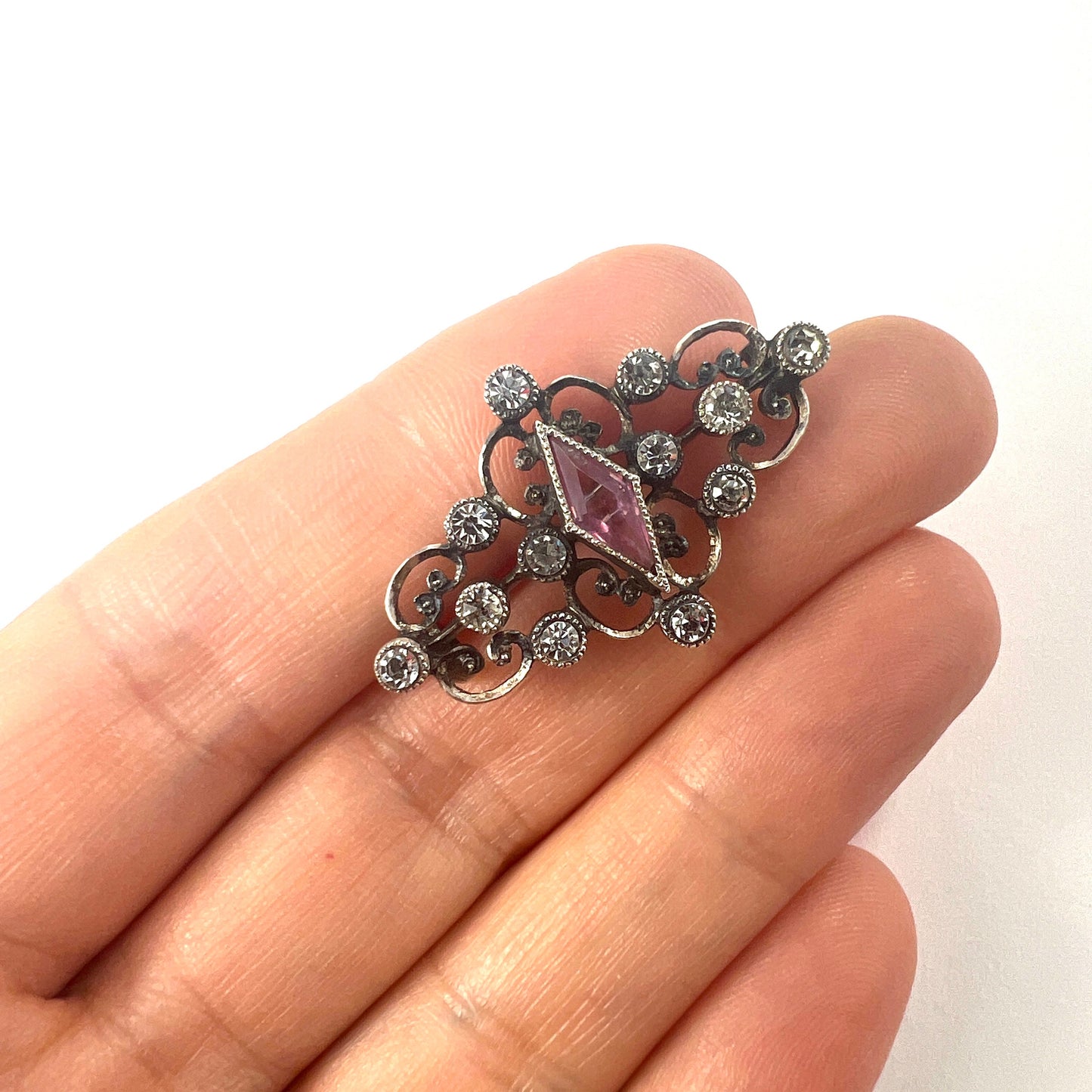 Victorian Austro Hungarian Silver Pink Diamond Paste Brooch