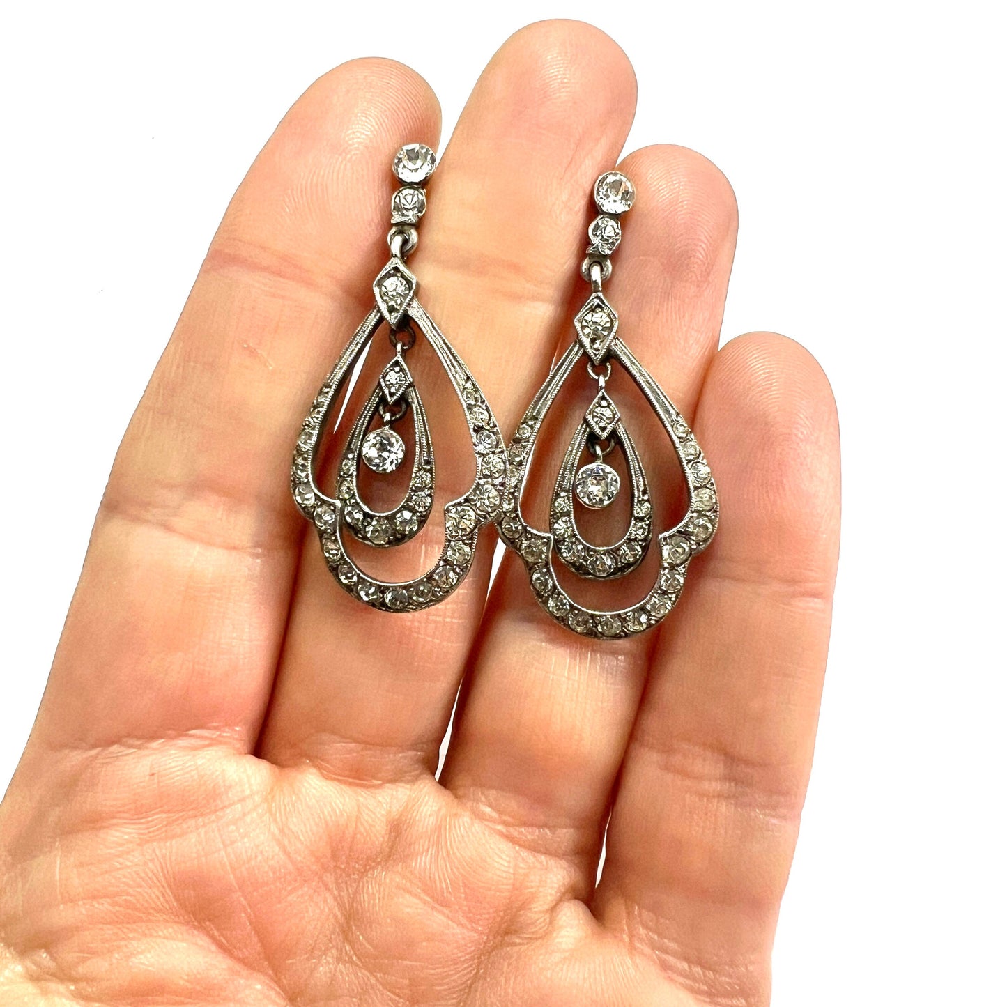 Art Deco Silver and Gold Paste Chandelier Earrings
