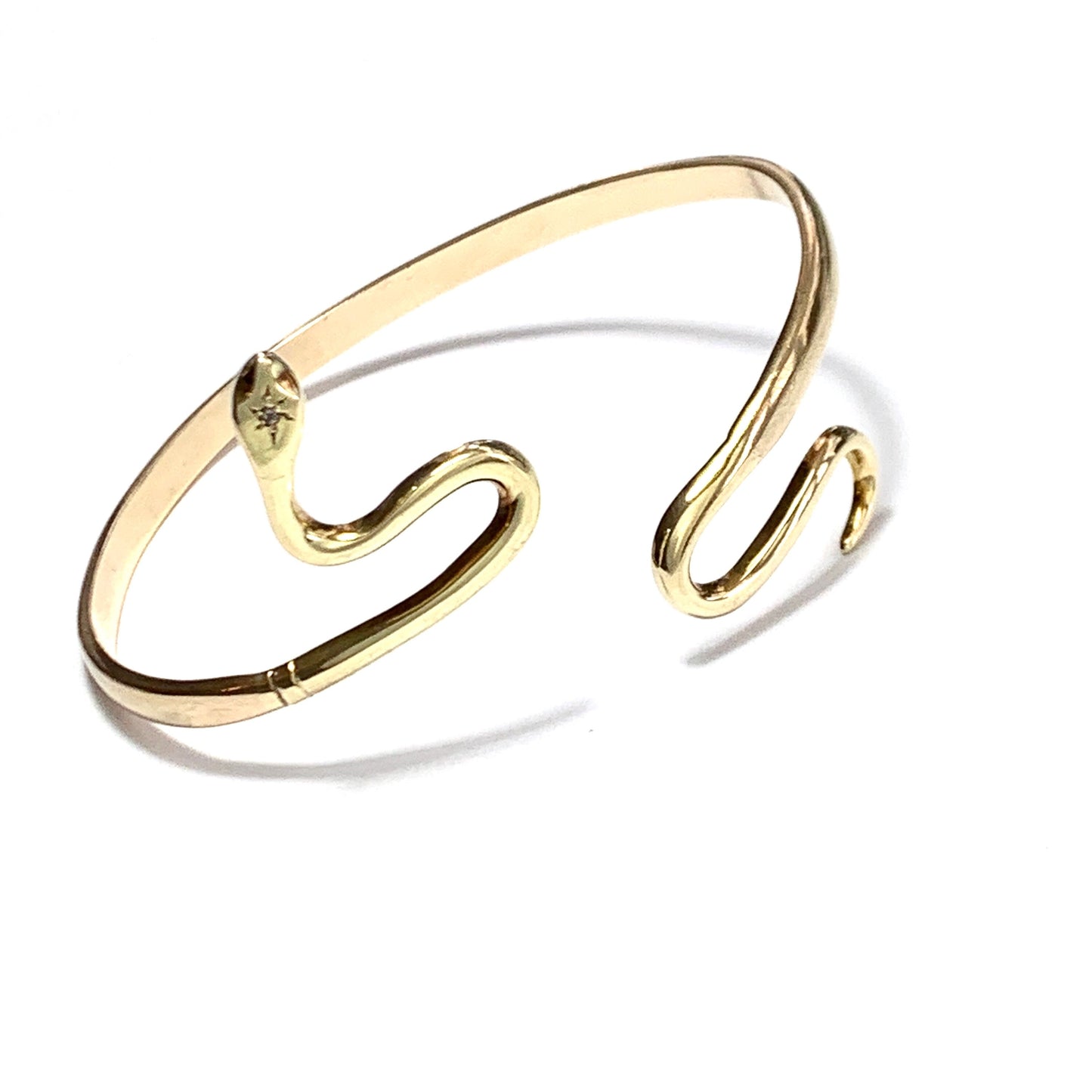 Vintage Diamond-set Solid Gold Snake Slave Bangle