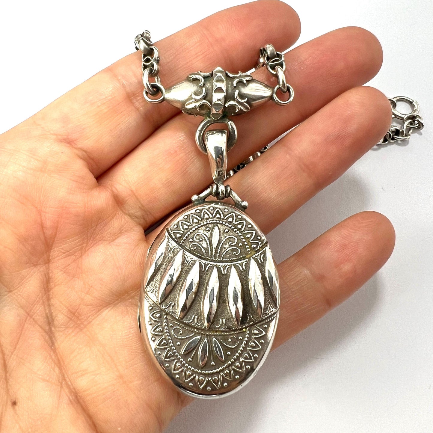 Edwardian Silver Photograph Locket Pendant Necklace