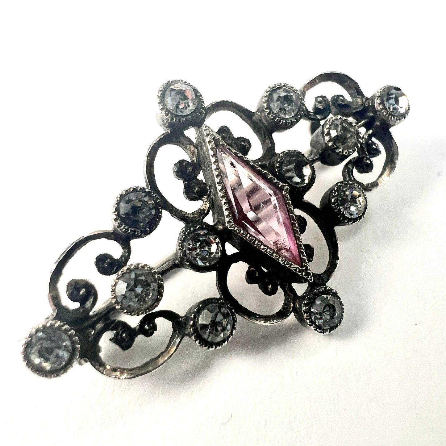 Victorian Austro Hungarian Silver Pink Diamond Paste Brooch