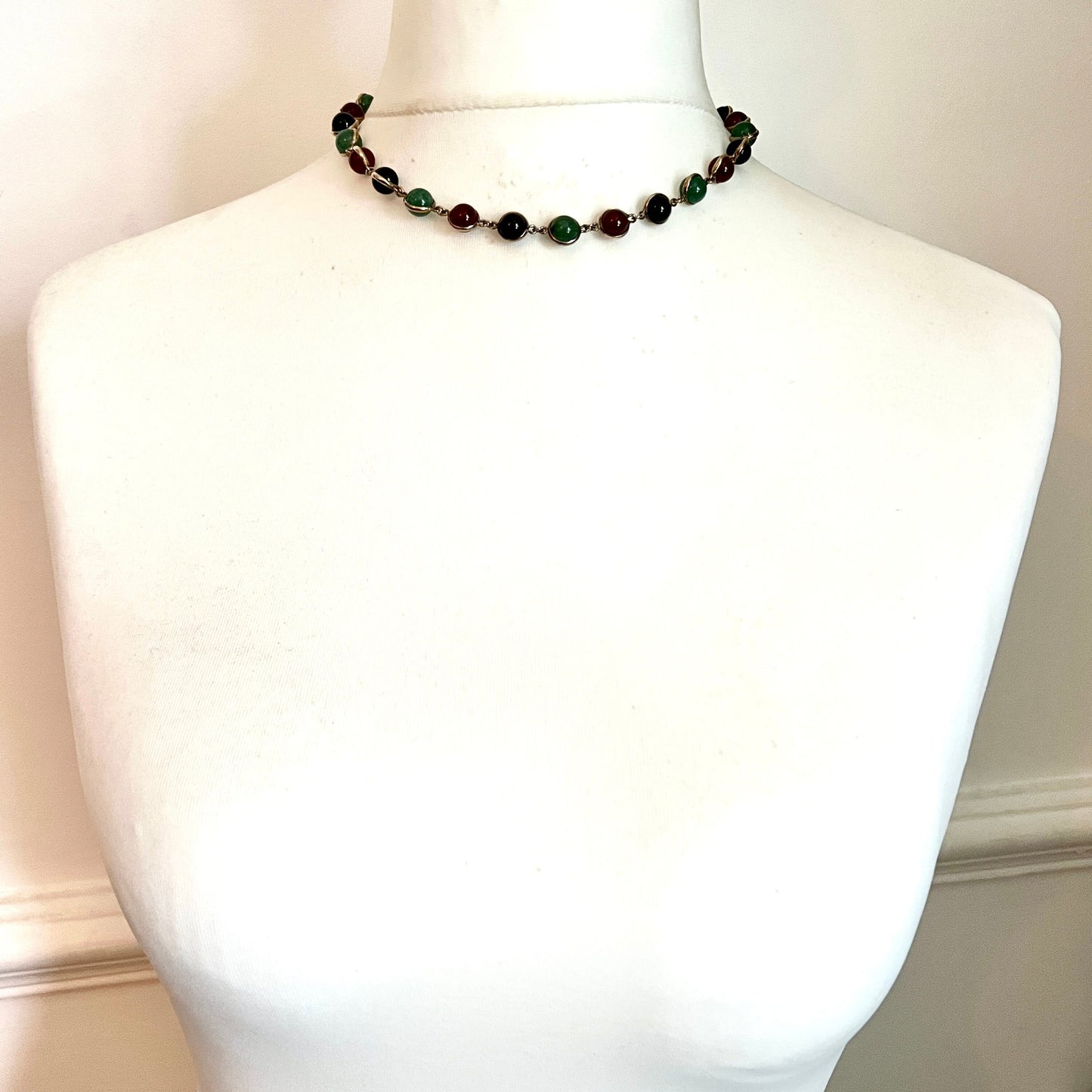 Vintage Hardstone Sphere Silver Gilt Necklace