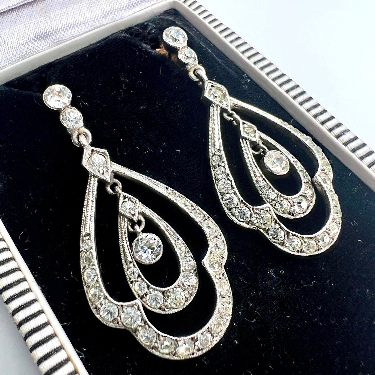 Art Deco Silver and Gold Paste Chandelier Earrings
