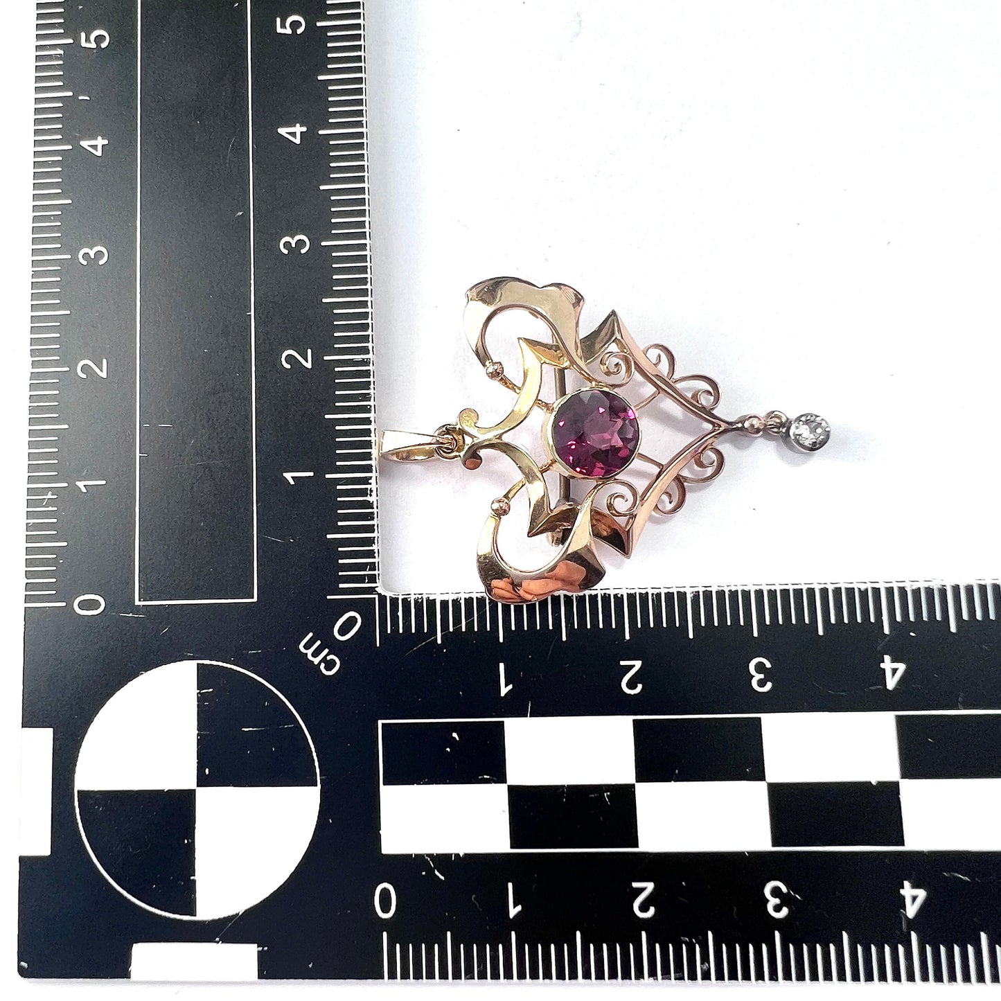 Edwardian 15CT Gold Diamond Garnet Lavalier Pendant