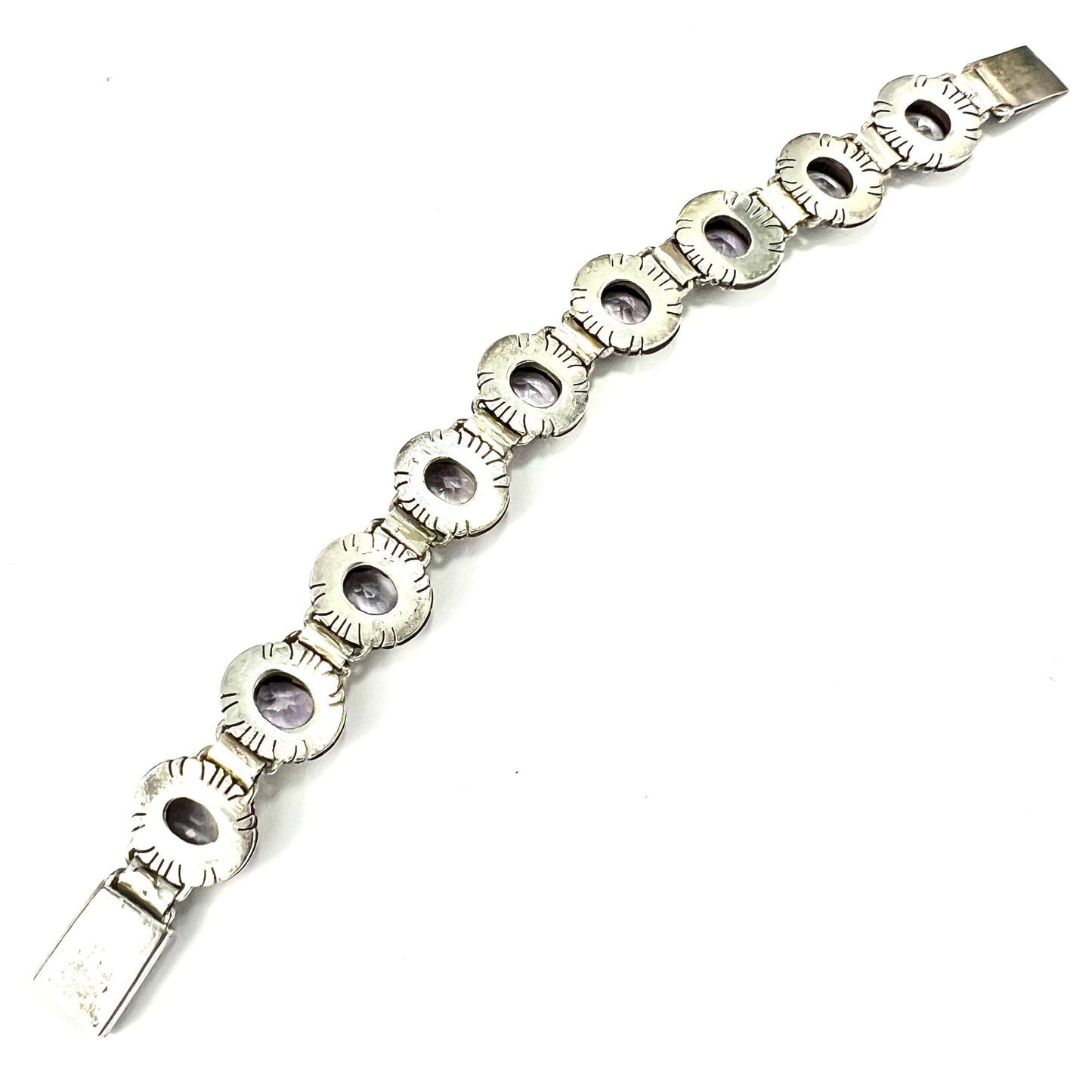 Vintage Arts and Crafts Amethyst Silver Panel Bracelet