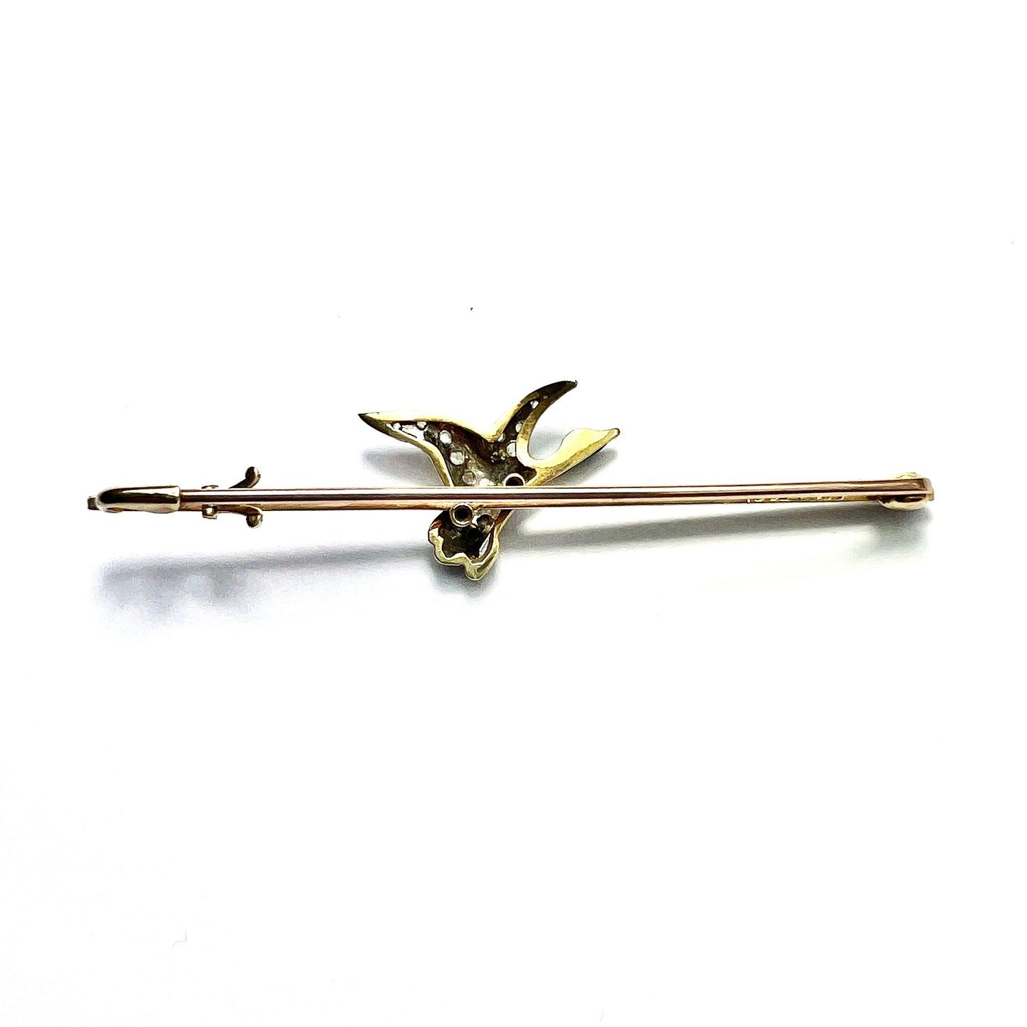 Edwardian Art Deco 15CT Gold Diamond and Platinum Flying Duck Brooch