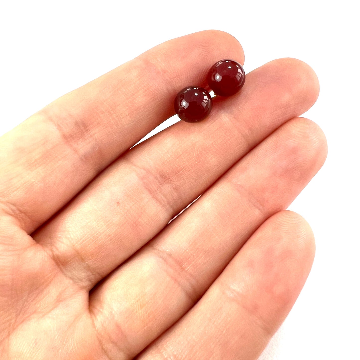 Vintage 9CT Gold Cornelian Ball Stud Earrings