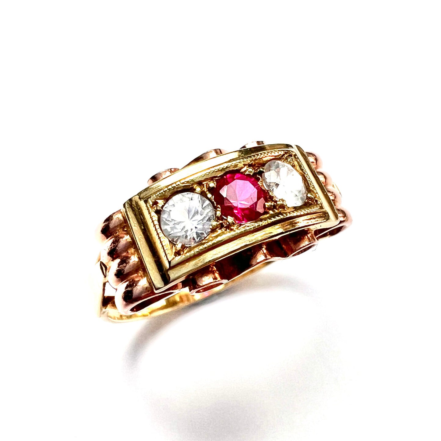 Vintage 14CT Rose and Yellow Gold Ruby Paste Ring