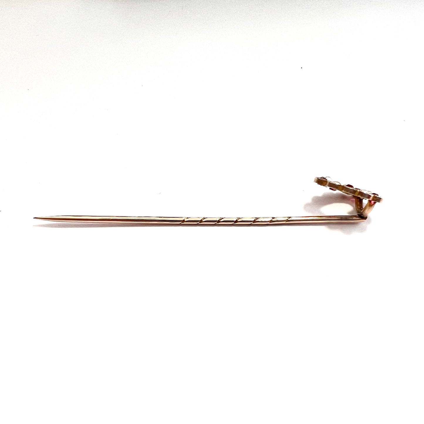 Boxed Edwardian 9CT Gold Paste Ruby Pearl Stick Pin