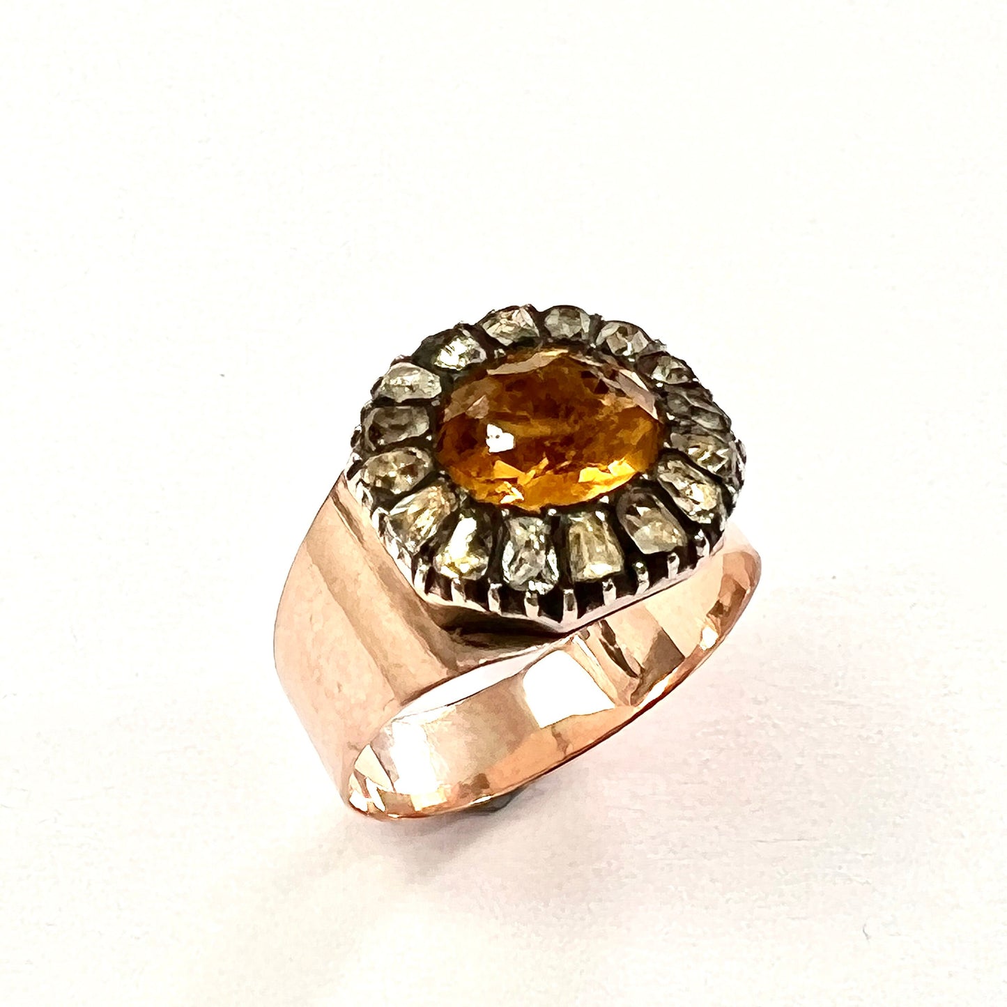 Georgian 9CT Rose Gold Citrine Paste Ring