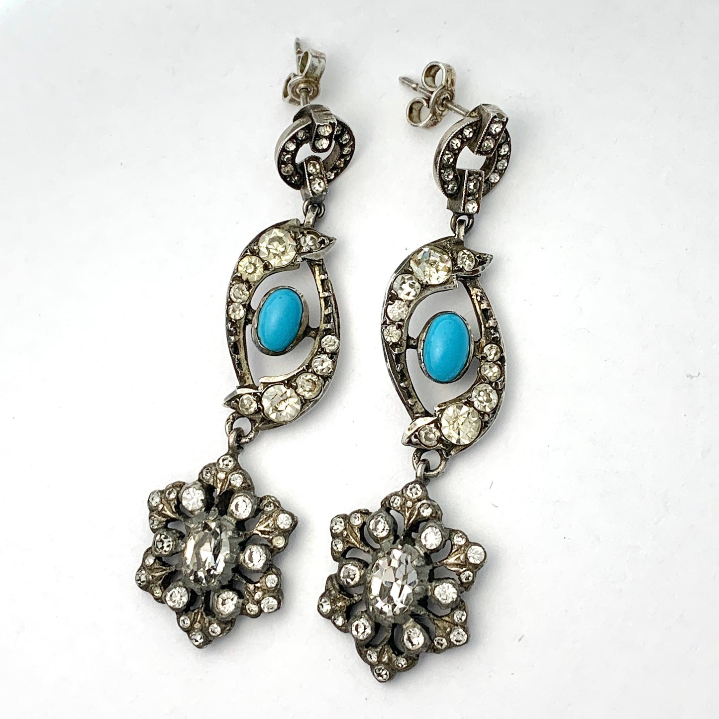 Victorian Silver Paste Turquoise Chandelier Earrings