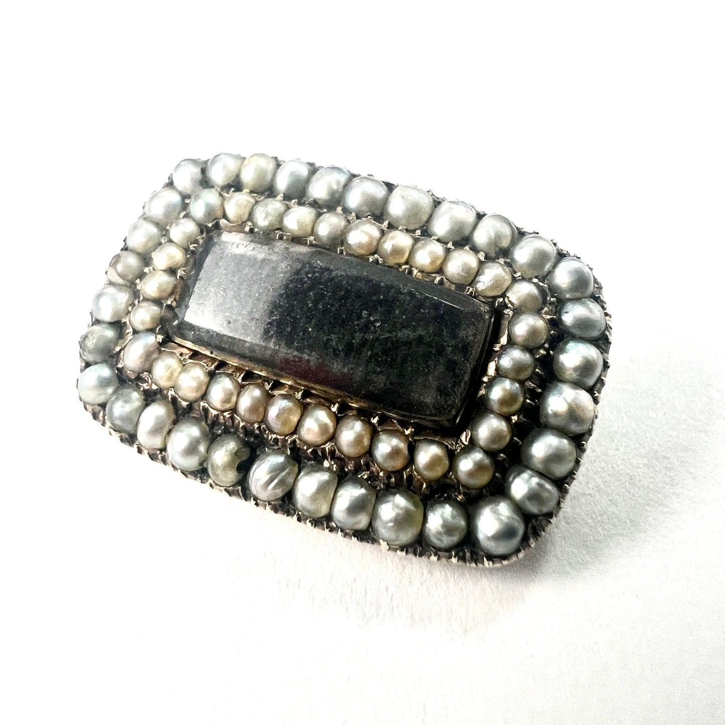 Georgian 9CT Gold Natural Pearl Hair Mourning Brooch Pendant