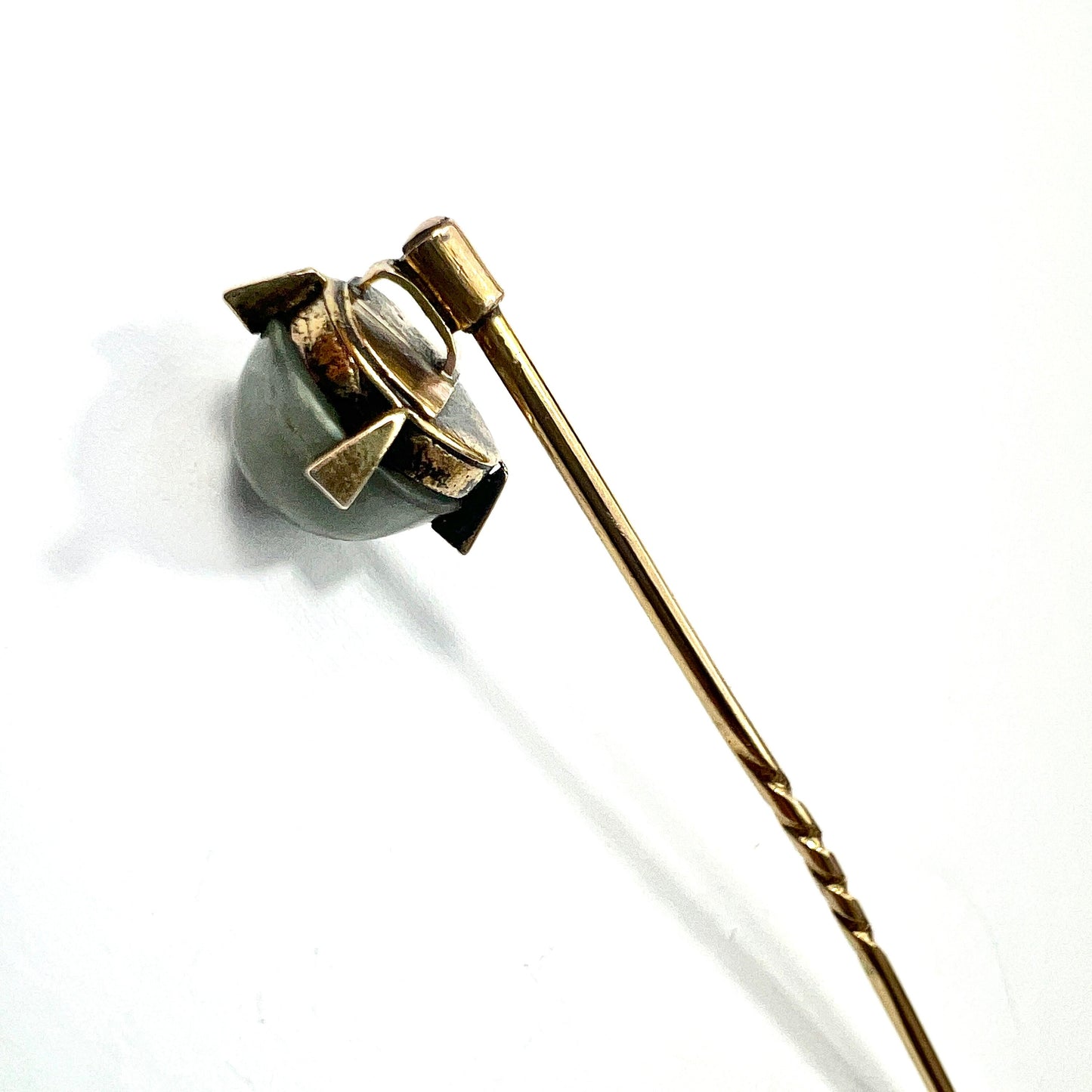 Victorian 9CT Gold Rose Cut Diamond Green Stone Stick Pin