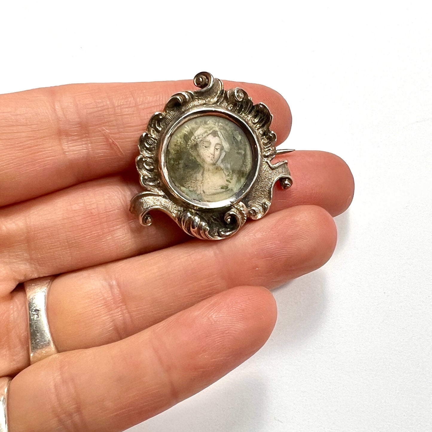 Georgian Silver Miniature Portrait Brooch