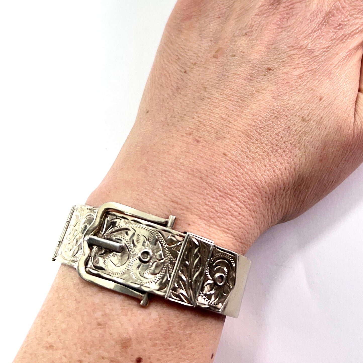 Vintage Silver Gilt Belt Buckle Cuff Bangle
