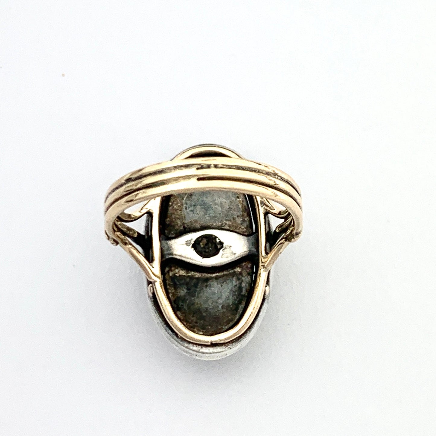 Victorian Blue Enamel Marcasite Gold and Silver Ring