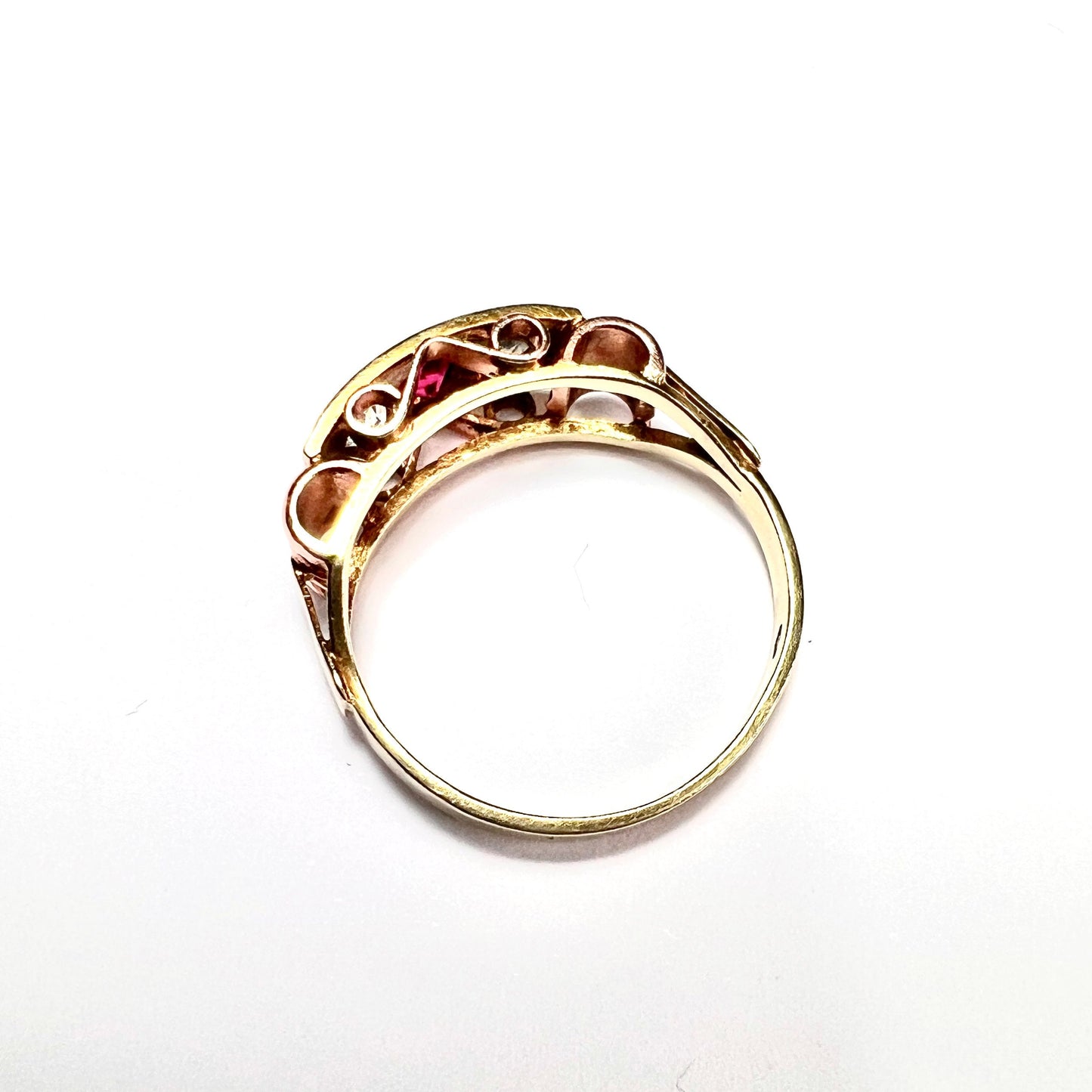 Vintage 14CT Rose and Yellow Gold Ruby Paste Ring