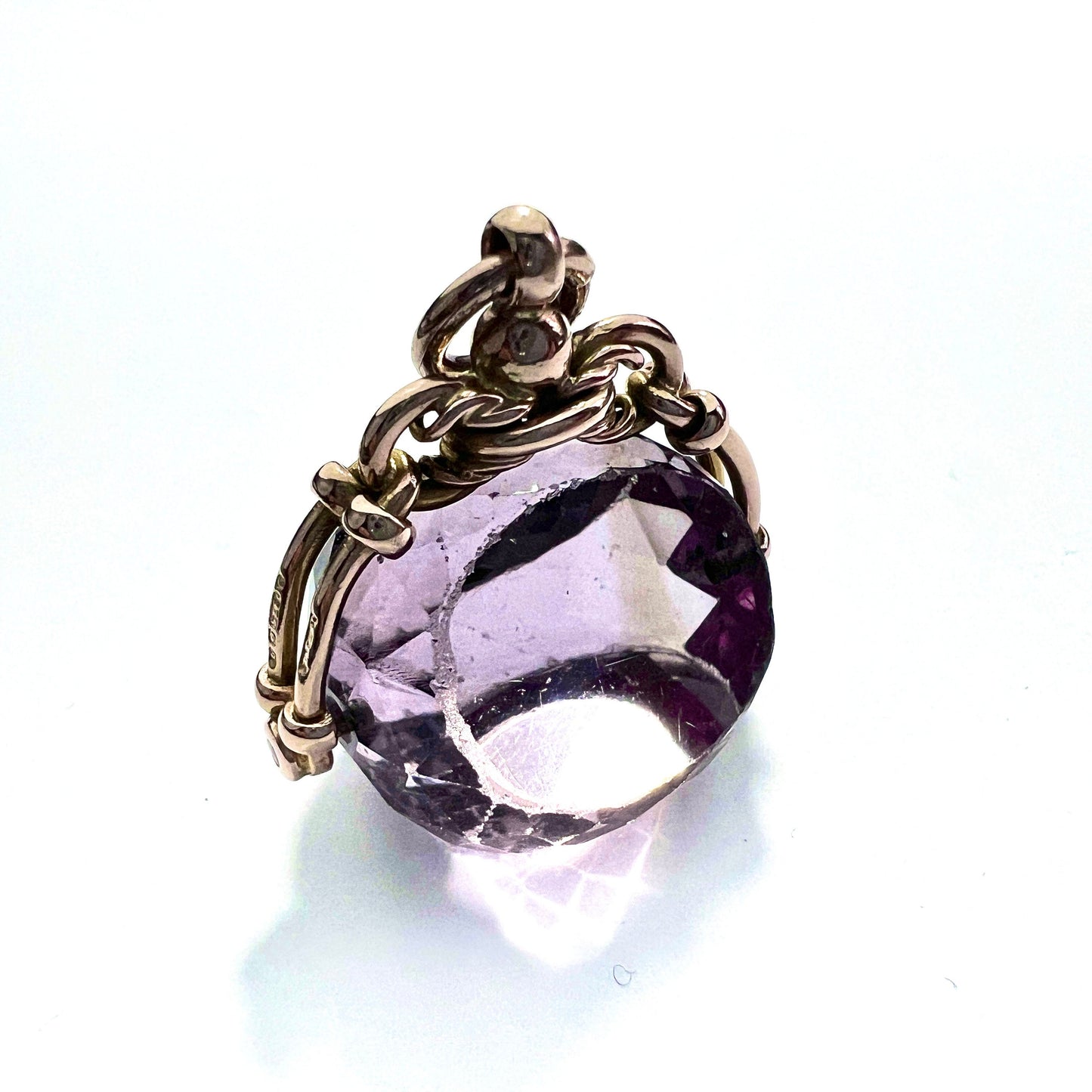 Large Edwardian Amethyst 9CT Gold Spinning Fob