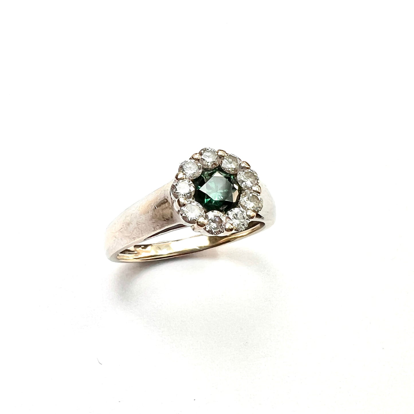 Vintage 18CT White Gold Fancy Blue and White Diamond Halo Ring