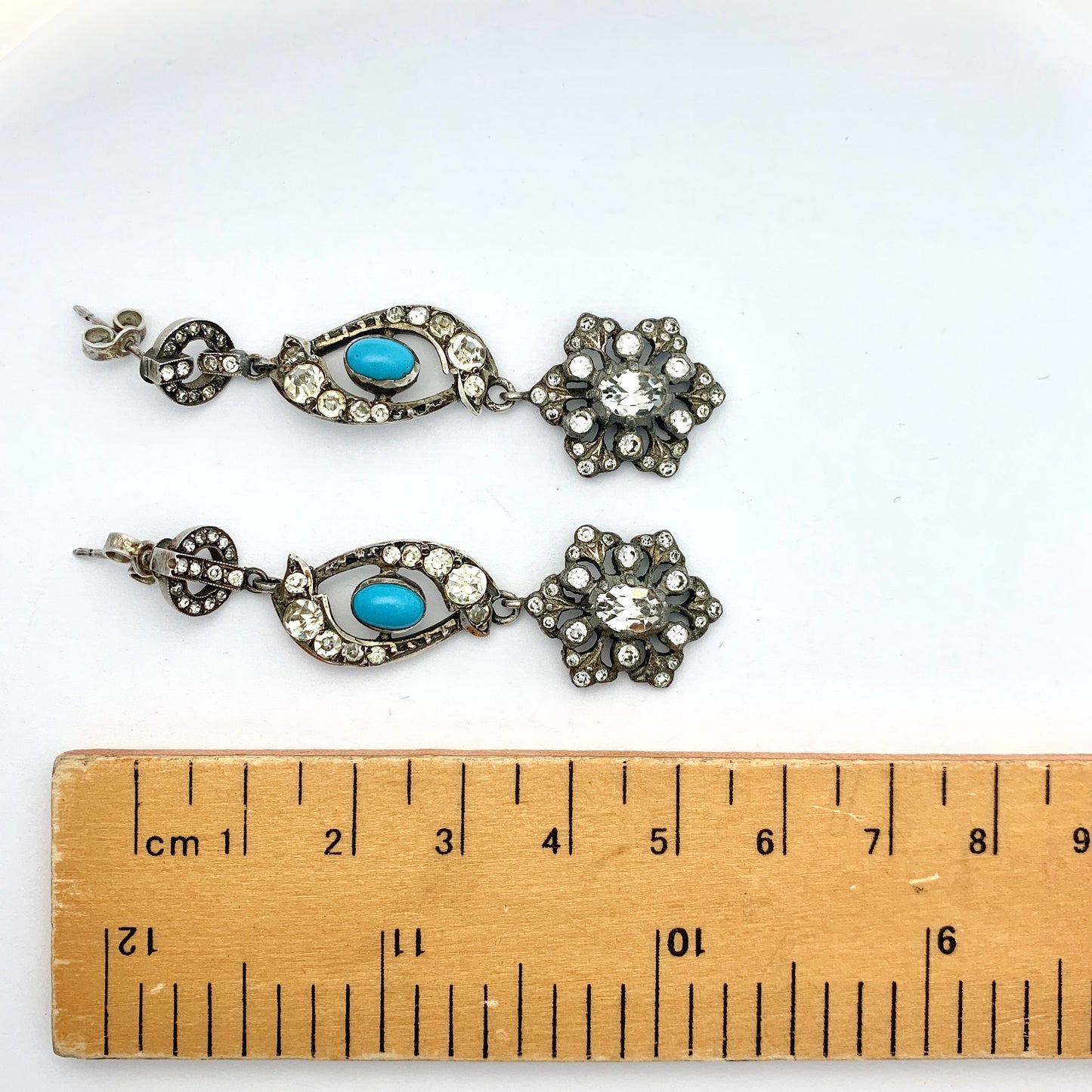 Victorian Silver Paste Turquoise Chandelier Earrings