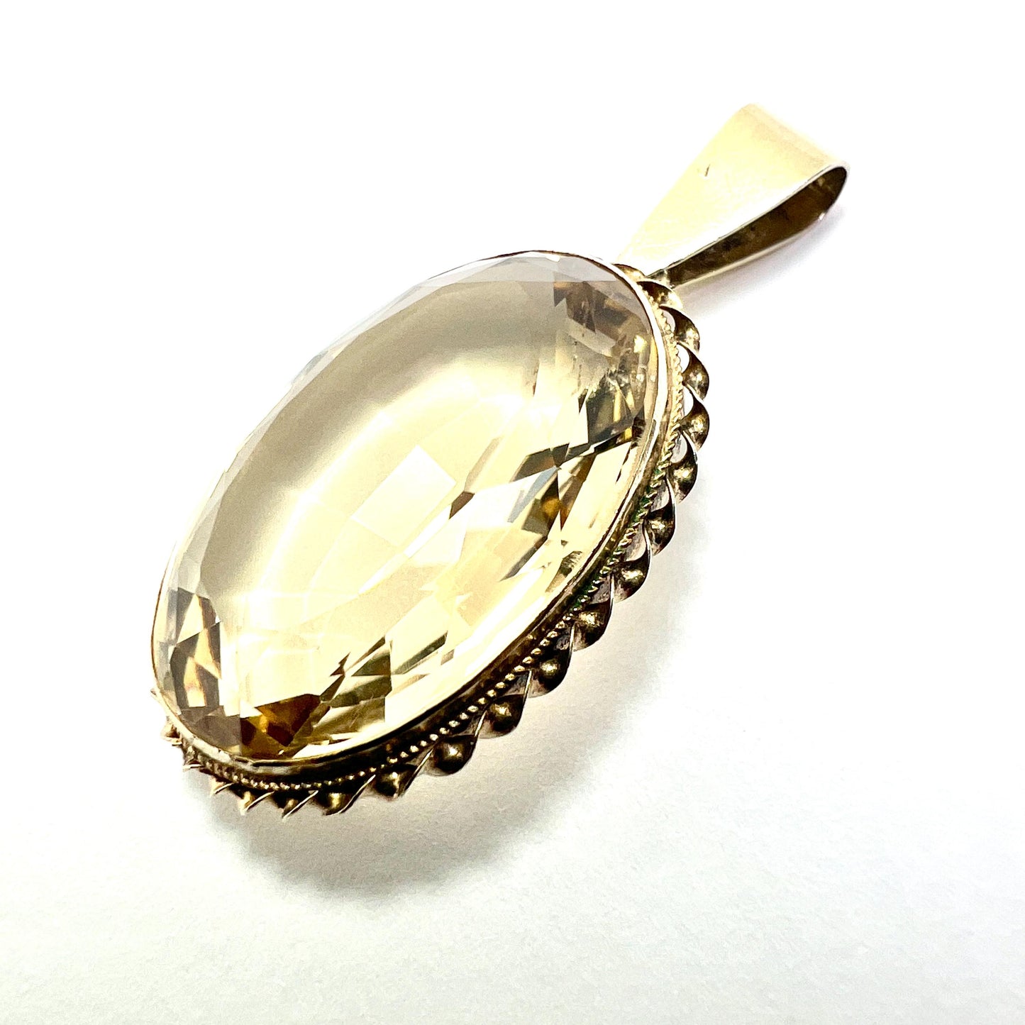 Large Vintage Citrine Silver Gilt Pendant