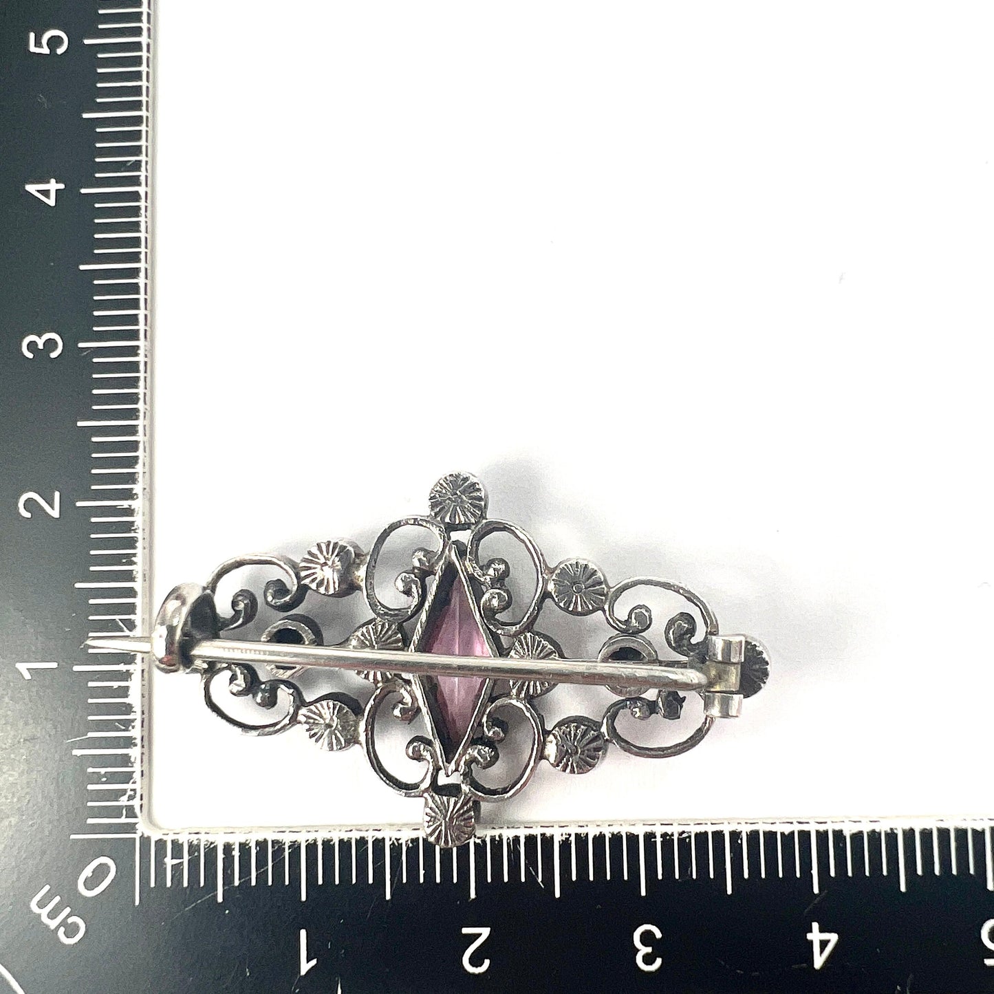 Victorian Austro Hungarian Silver Pink Diamond Paste Brooch