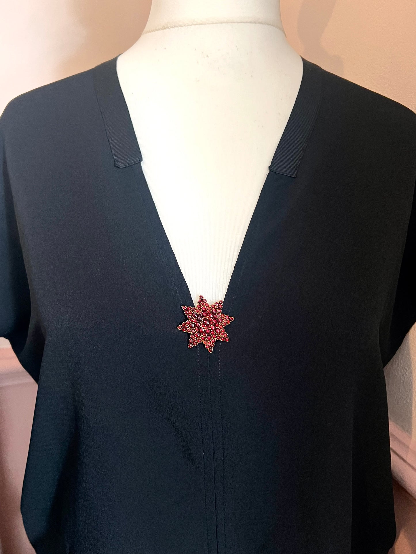 Large Victorian Rose-Cut Bohemian Garnet Star Brooch