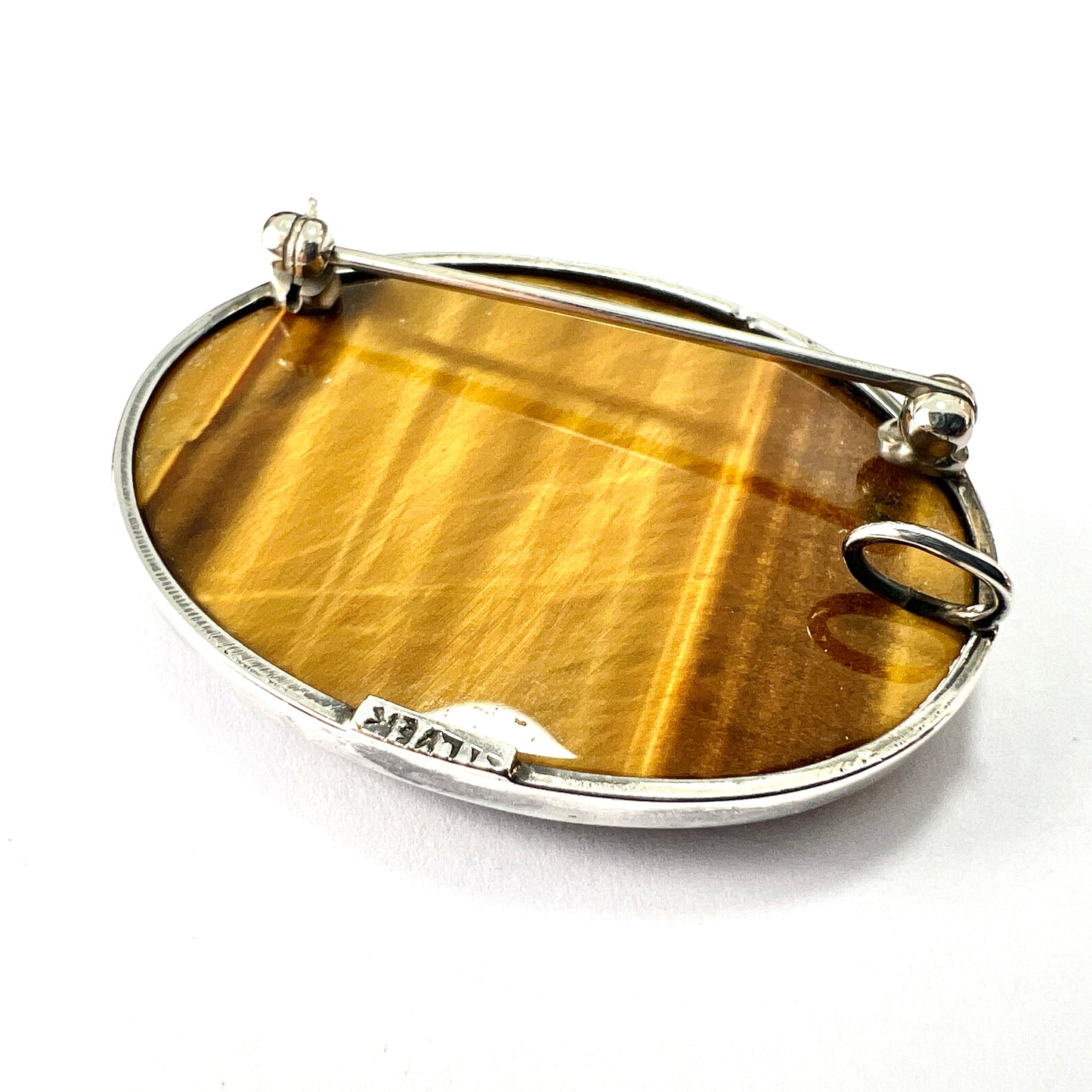 Vintage Silver Tiger's Eye Oval Pendant/Brooch
