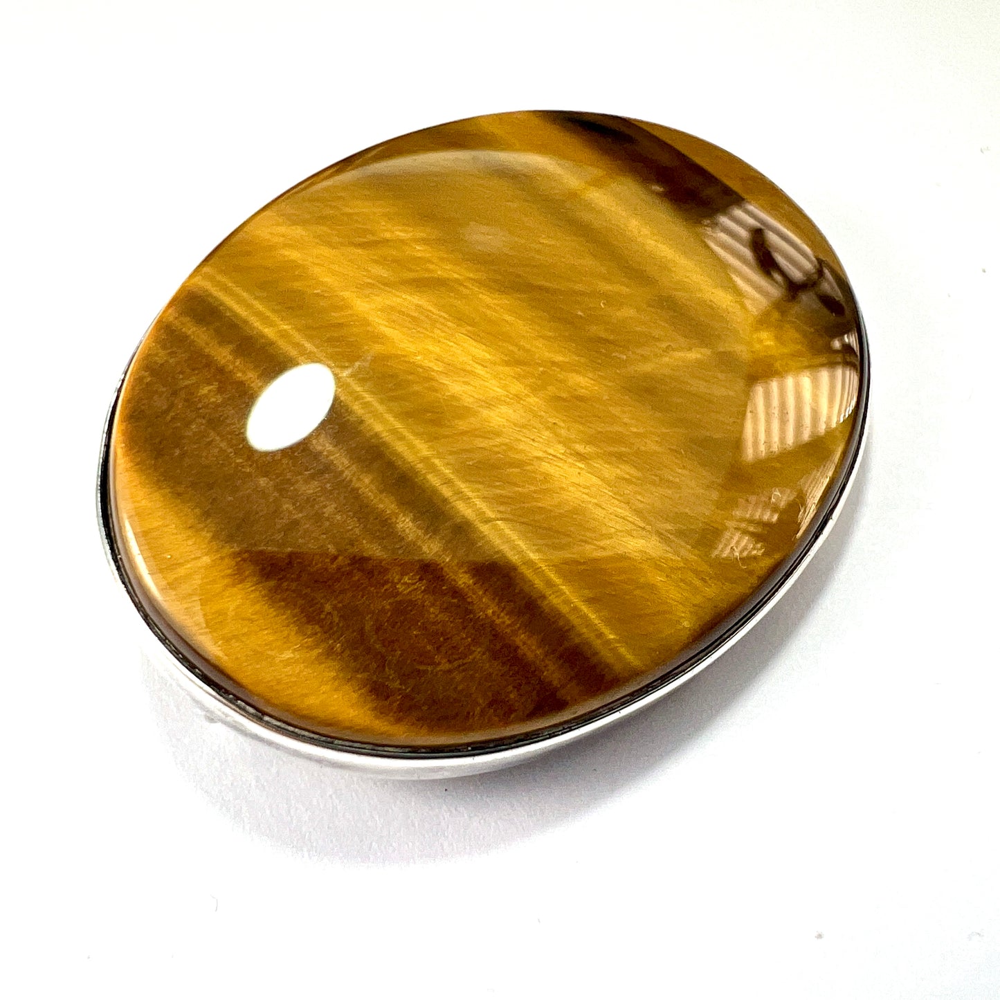 Vintage Silver Tiger's Eye Oval Pendant/Brooch