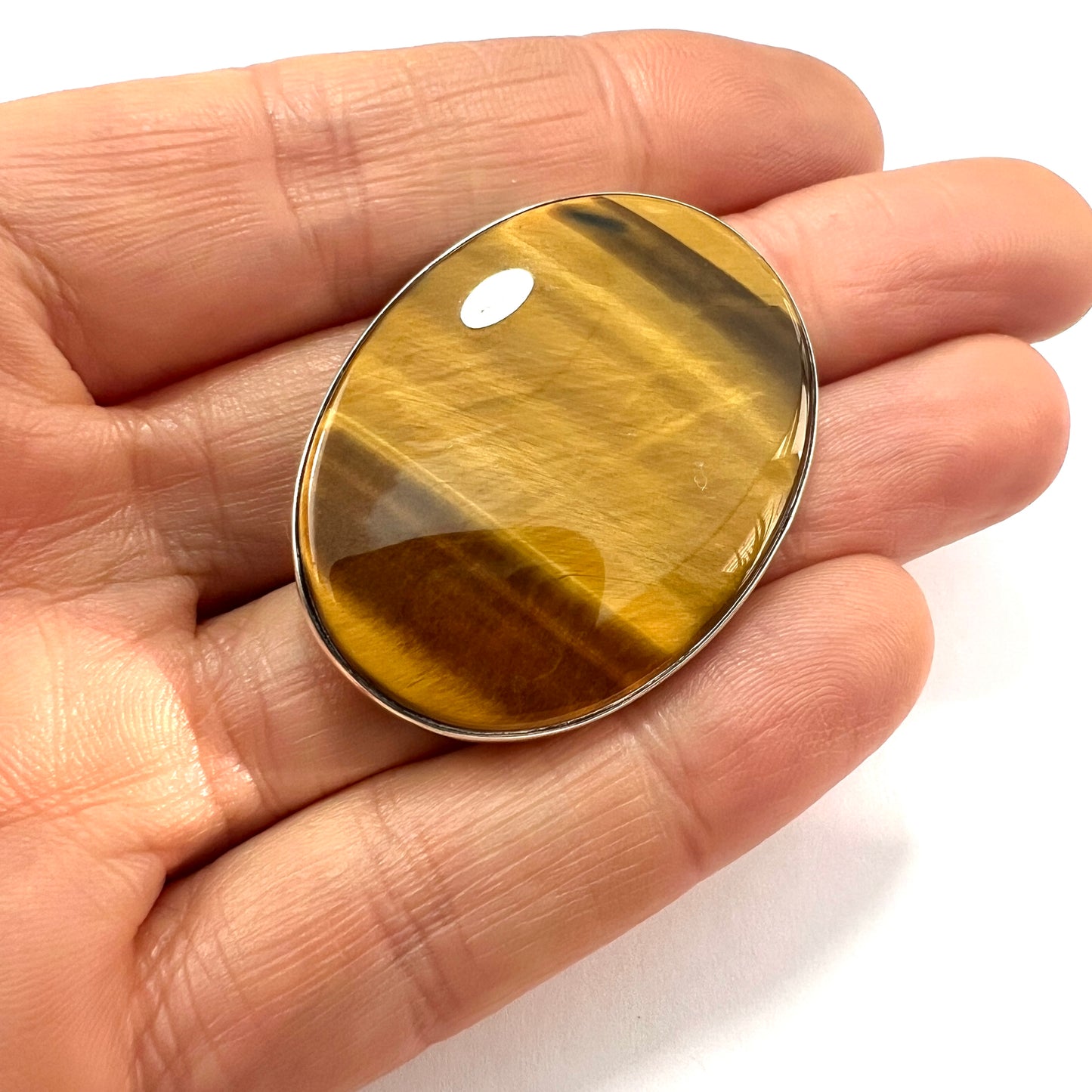 Vintage Silver Tiger's Eye Oval Pendant/Brooch
