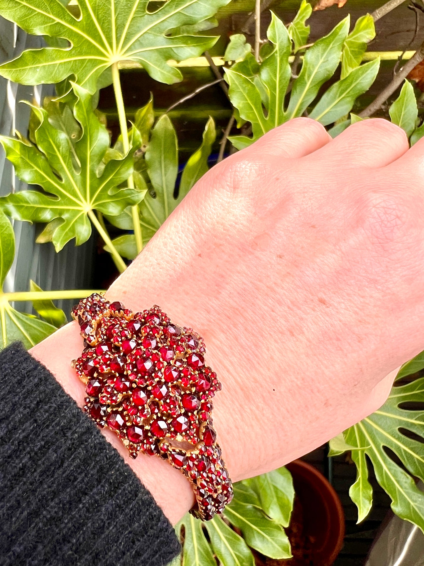 Victorian Bohemian Garnet Starflower Bangle Bracelet