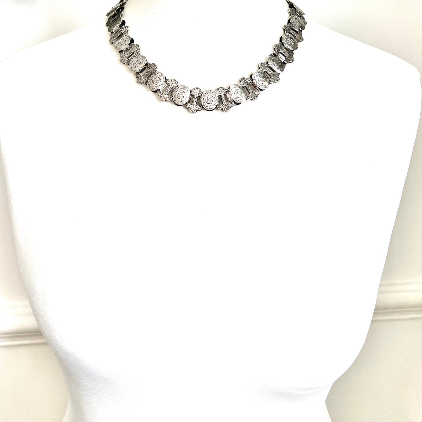 Victorian Silver Book Chain Collar Necklace