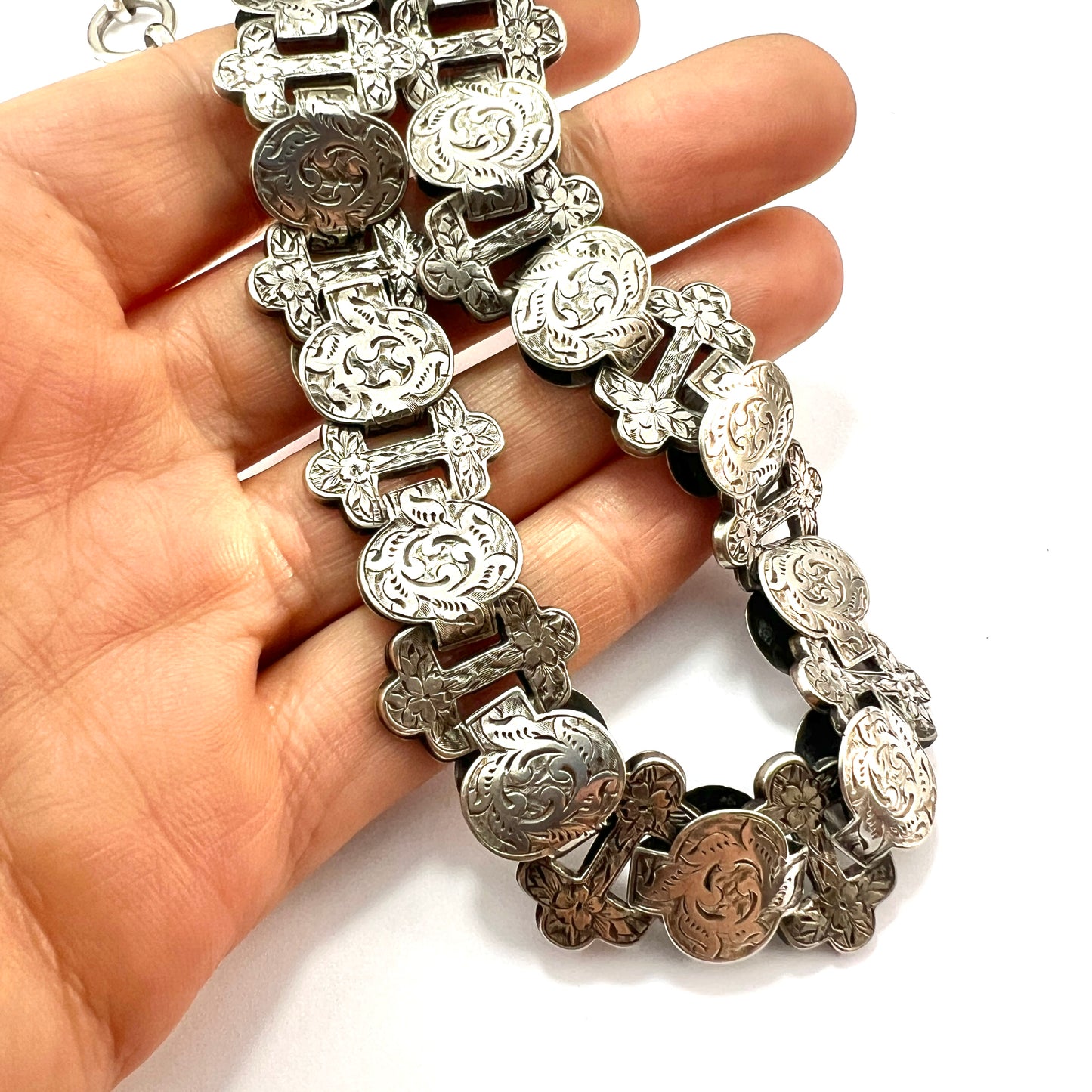 Victorian Silver Book Chain Collar Necklace