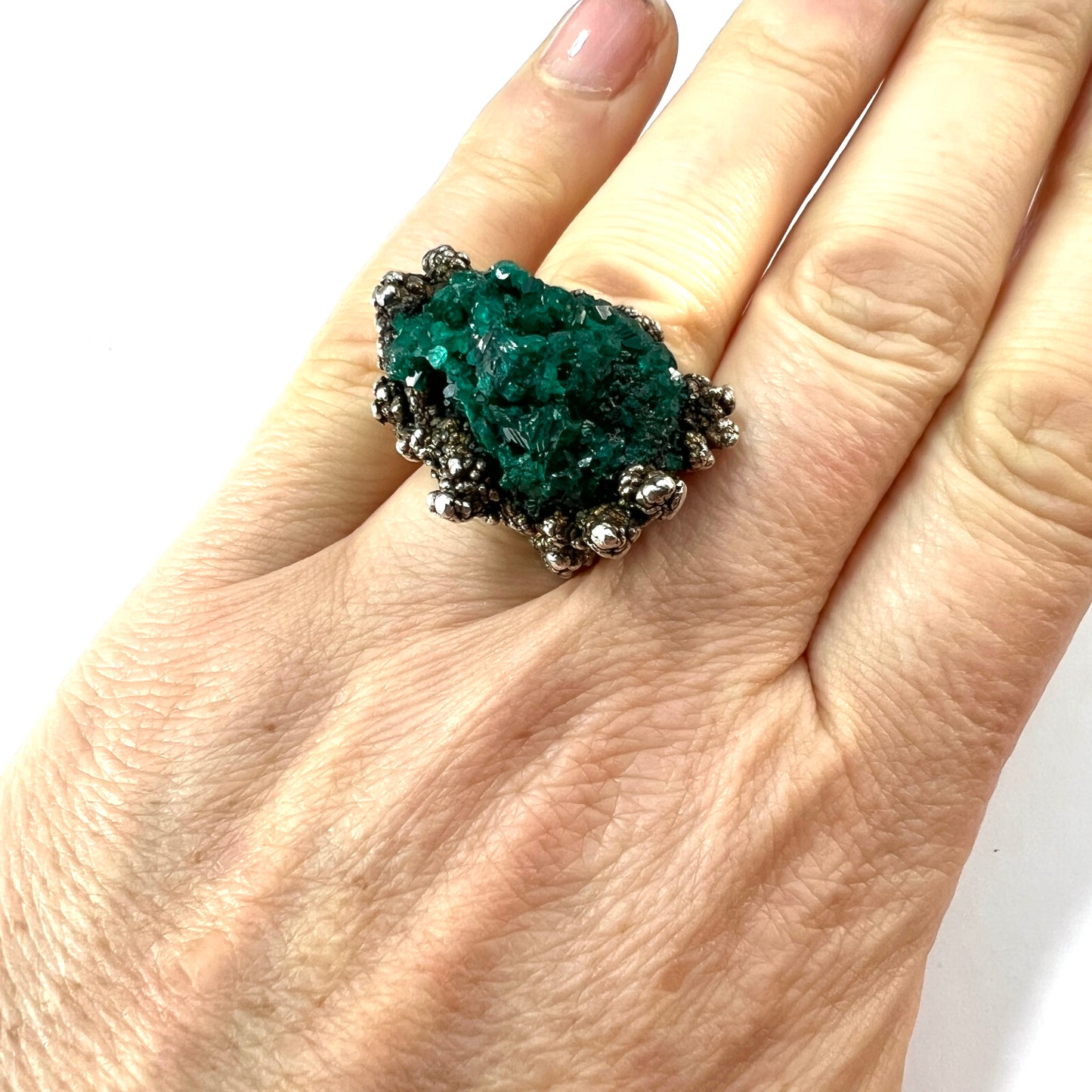 Huge 1973 Vintage Druzy Crystal Silver Brutalist Ring