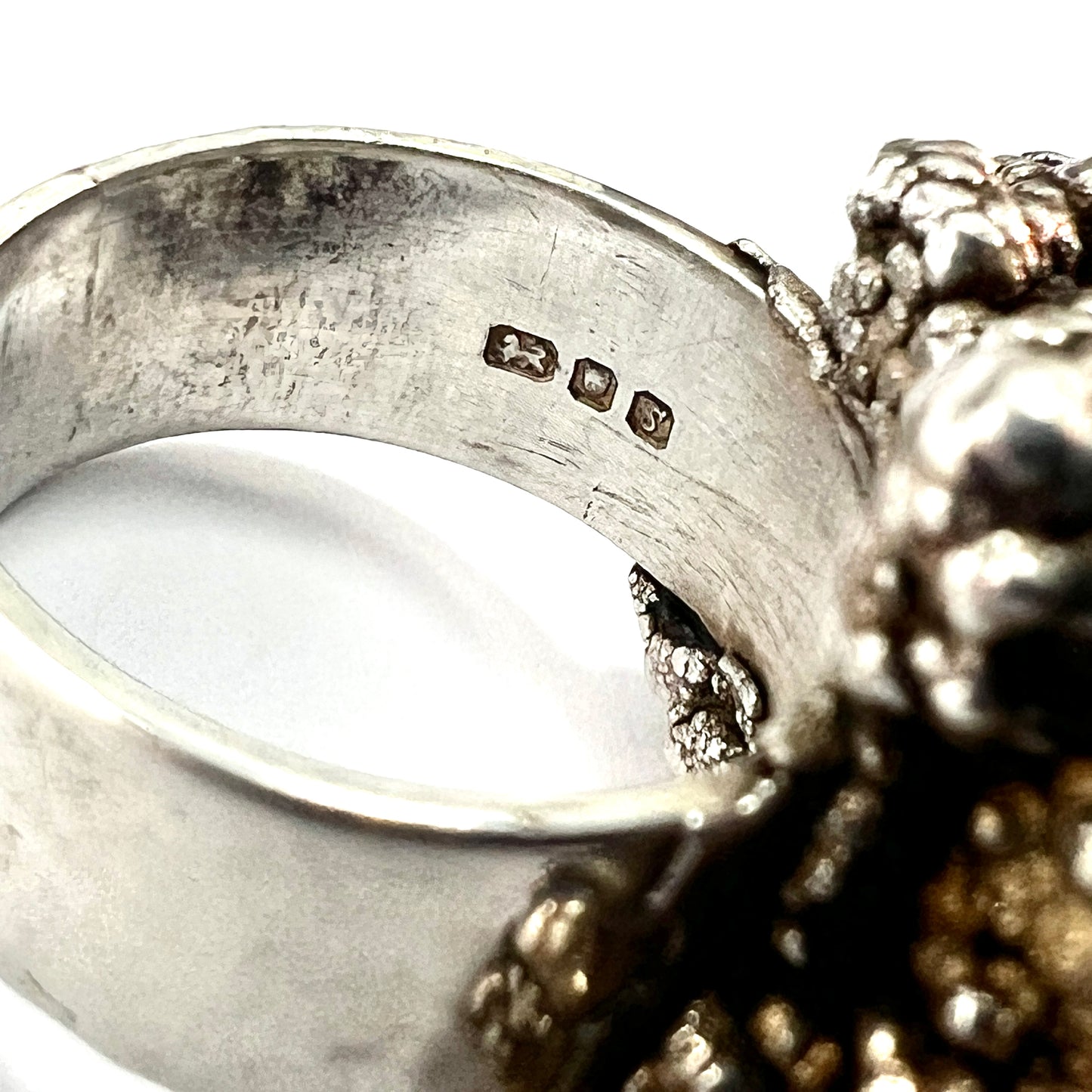 Huge 1973 Vintage Druzy Crystal Silver Brutalist Ring
