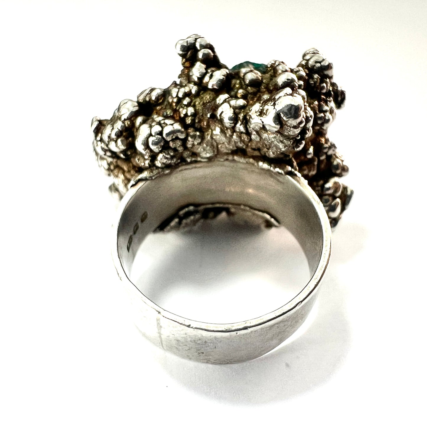 Huge 1973 Vintage Druzy Crystal Silver Brutalist Ring