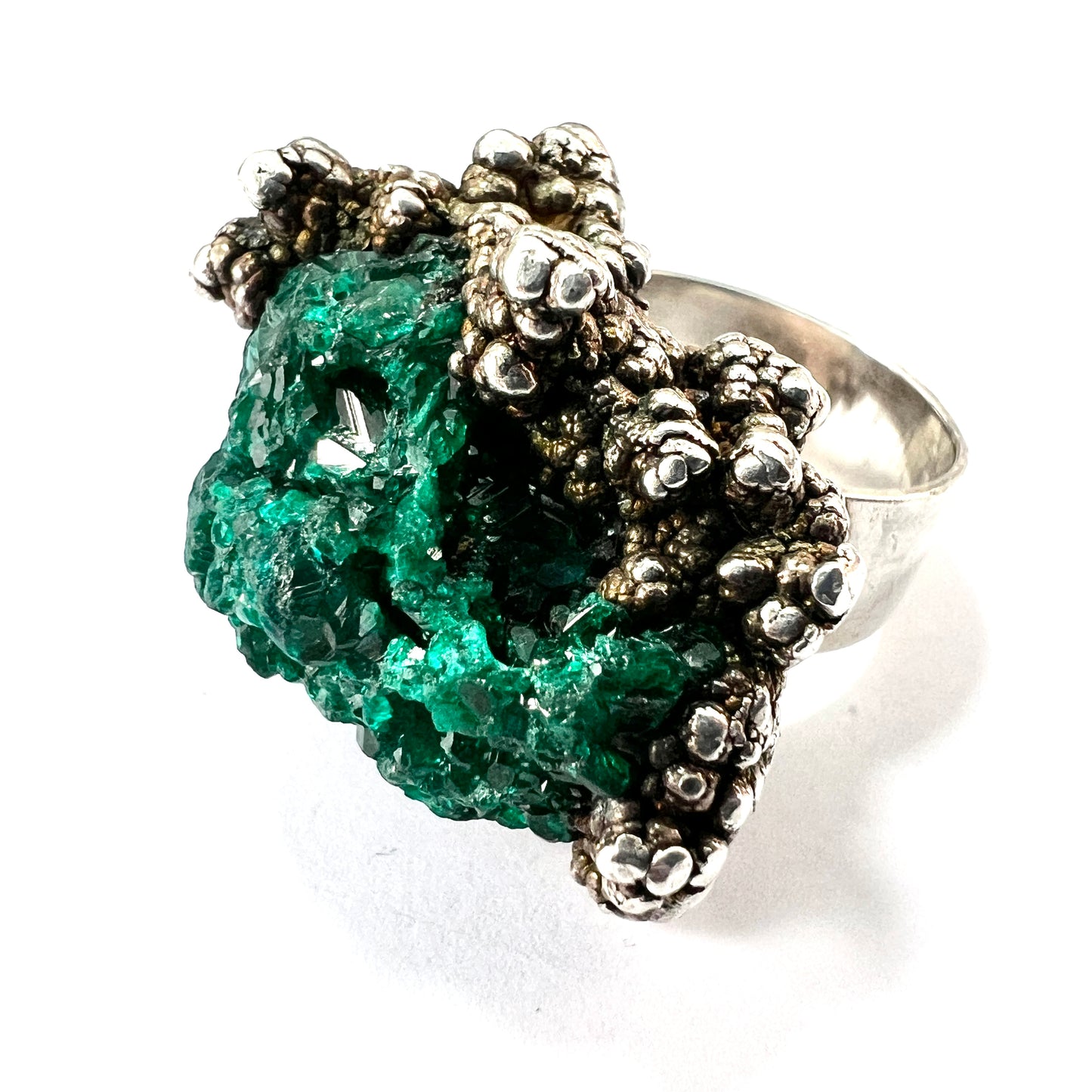 Huge 1973 Vintage Druzy Crystal Silver Brutalist Ring