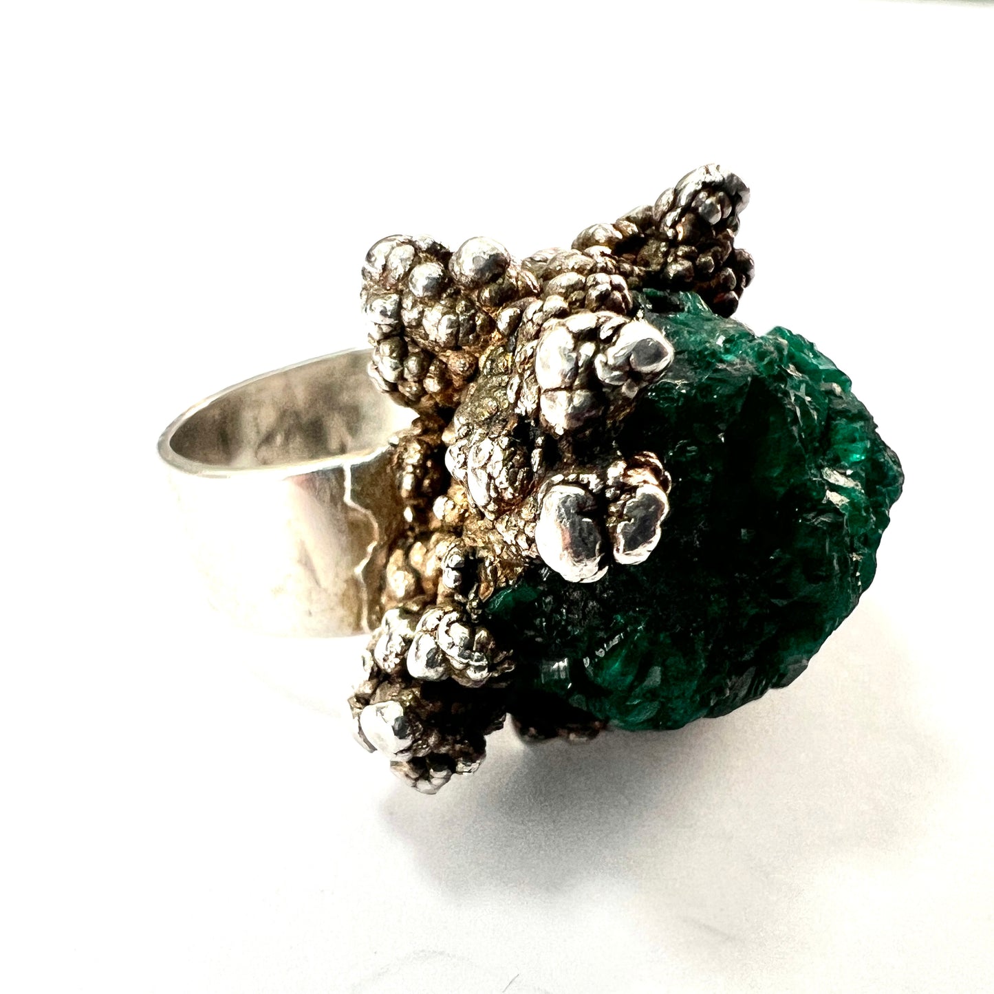 Huge 1973 Vintage Druzy Crystal Silver Brutalist Ring