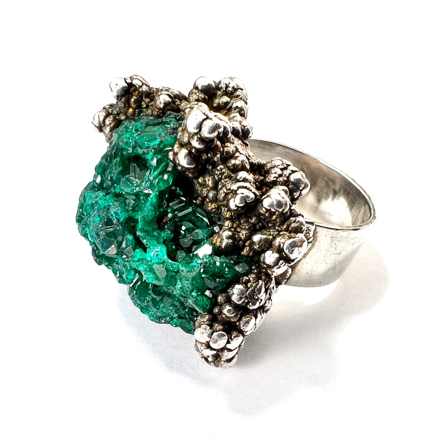 Huge 1973 Vintage Druzy Crystal Silver Brutalist Ring