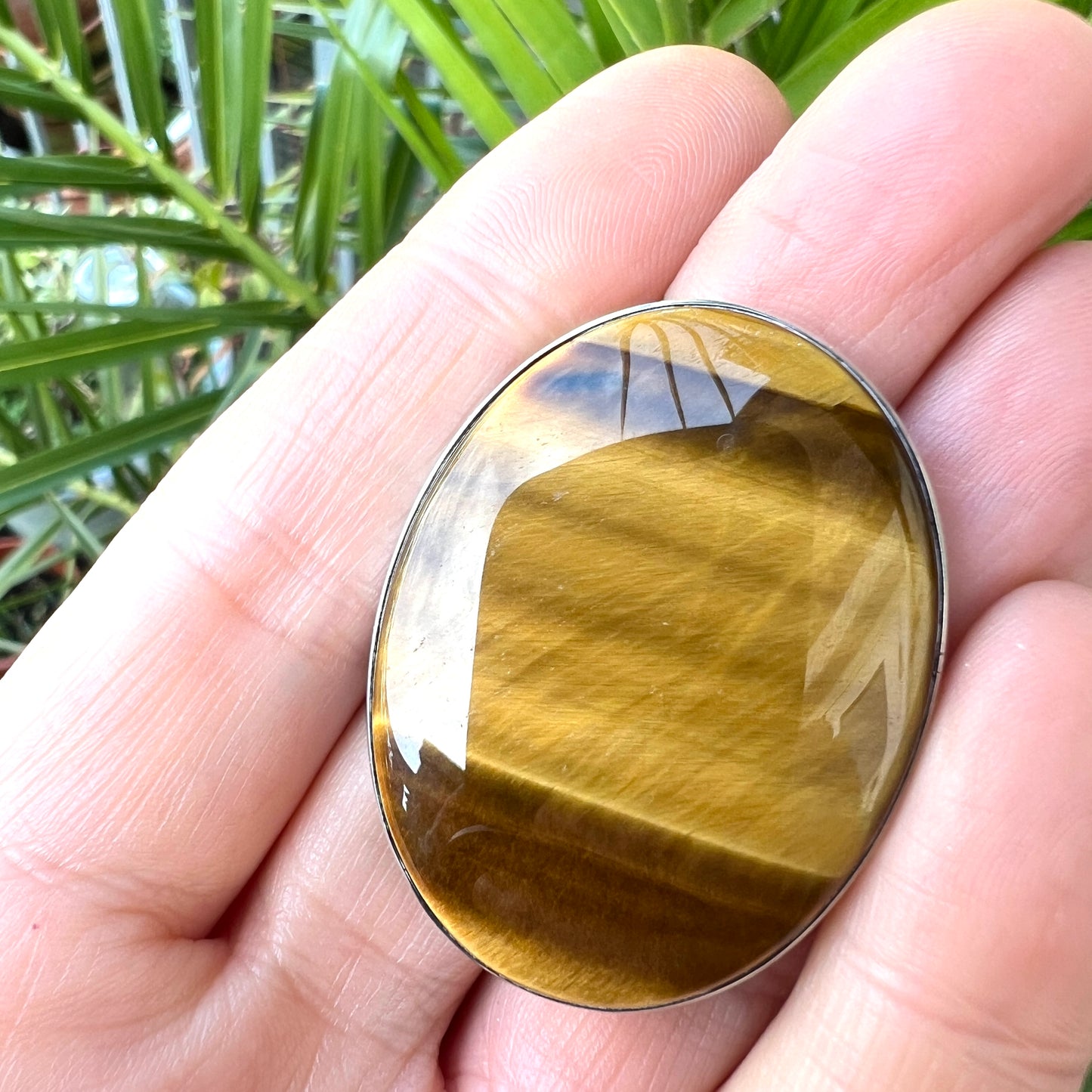 Vintage Silver Tiger's Eye Oval Pendant/Brooch