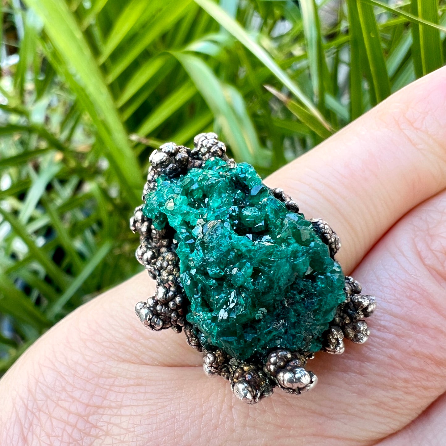 Huge 1973 Vintage Druzy Crystal Silver Brutalist Ring