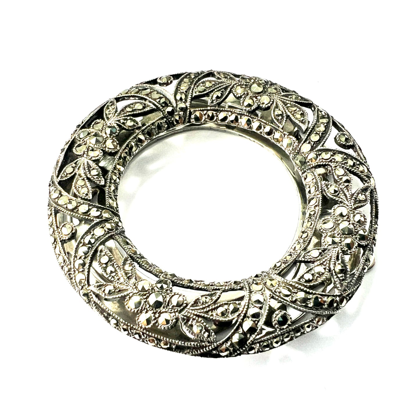 Large Art Deco Silver Circle Marcasite Dress Clip