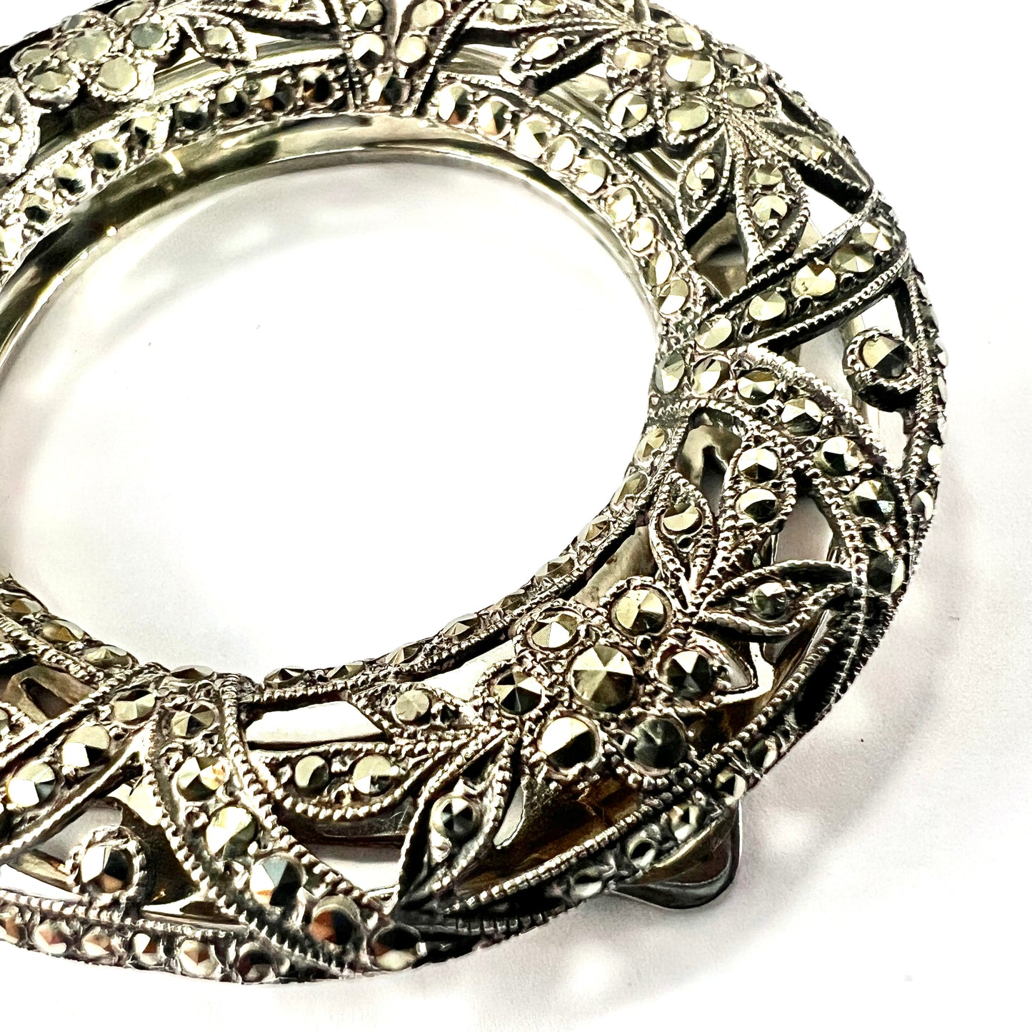 Large Art Deco Silver Circle Marcasite Dress Clip