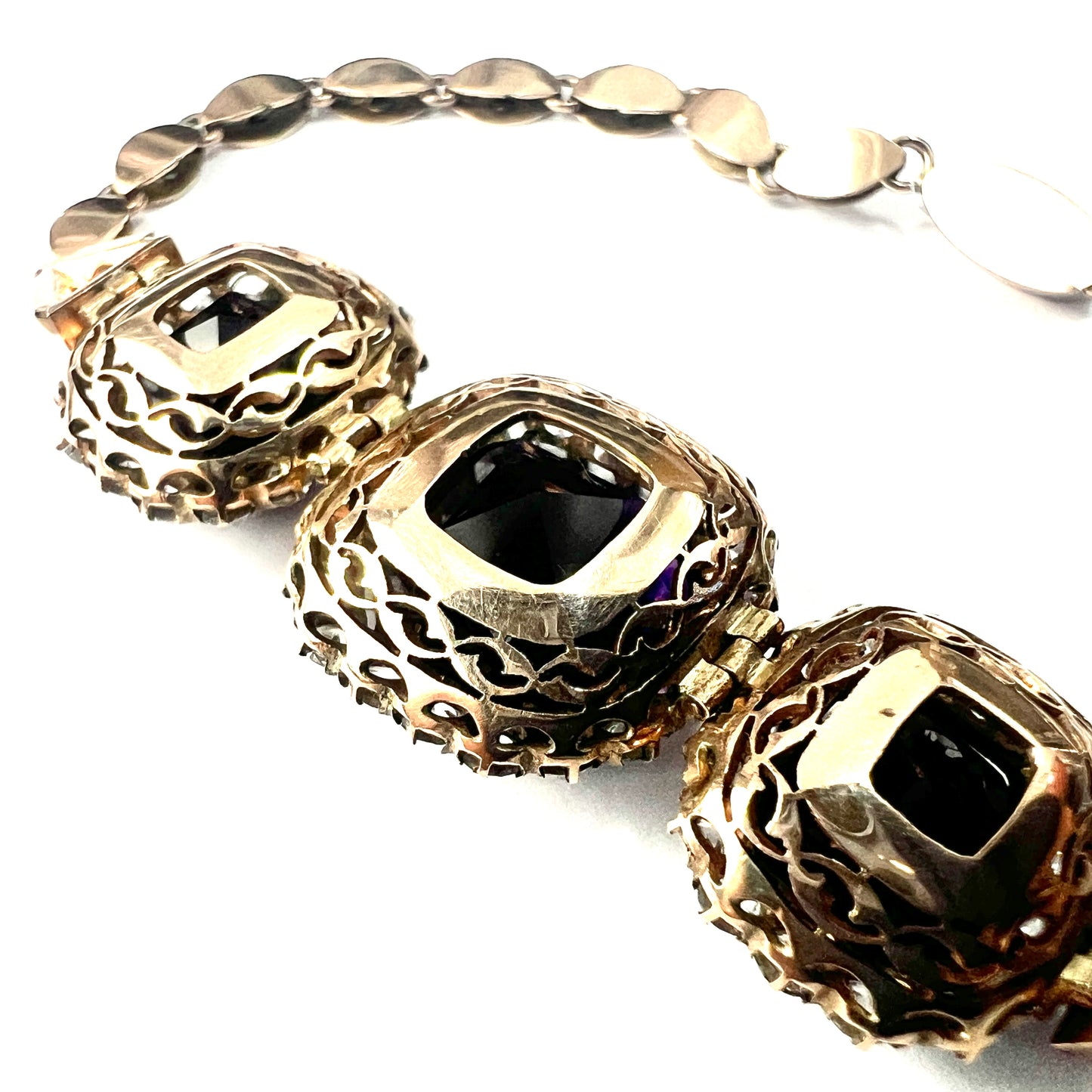 Vintage Amethyst and Spinel Gold Bracelet