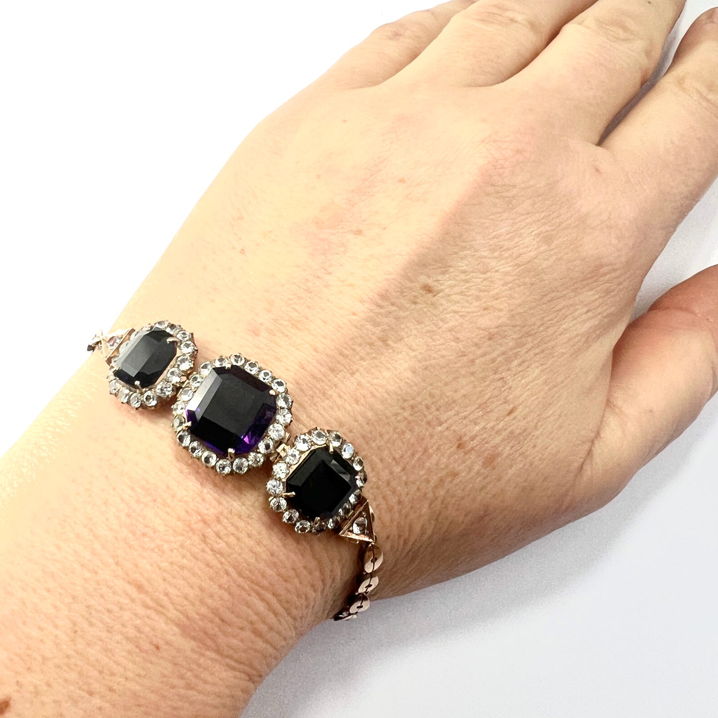 Vintage Amethyst and Spinel Gold Bracelet