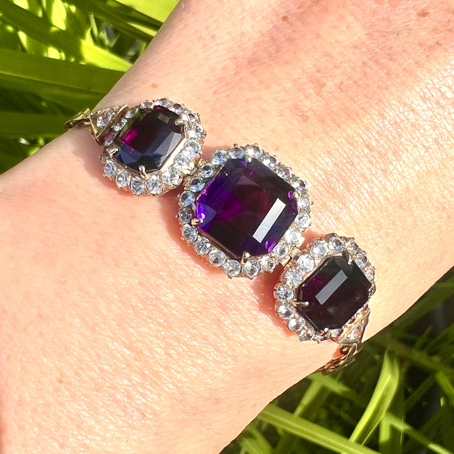 Vintage Amethyst and Spinel Gold Bracelet