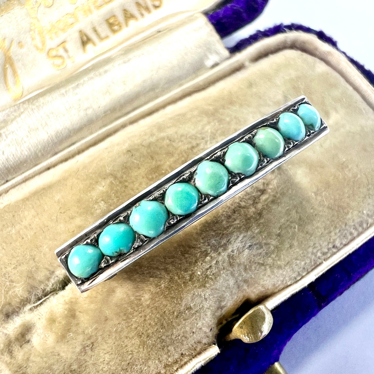 Tiny Antique Turquoise Line Brooch